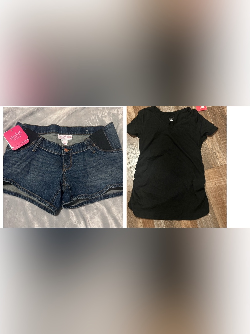 50%offw❤️ 2pc Isabel Maternity Blue Underbelly Midi Jean Shorts Size 2/26